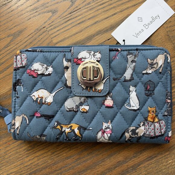 Vera Bradley | Bags | Vera Bradley Turnlock Zip Wallet Cats Meow ...